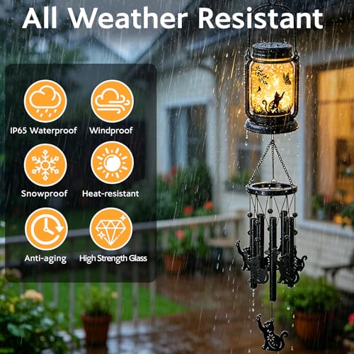 2 Pack Solar Cat Wind Chimes for Outside, Birthday Mother' s Day Gifts for Mom Women Grandma,Solar Cat Wind Chime Light Hanging Wind Chimes Outdoor,IP65 Waterproof, Yard Garden Terrace - size: 2 pack-Cat jar wind chime