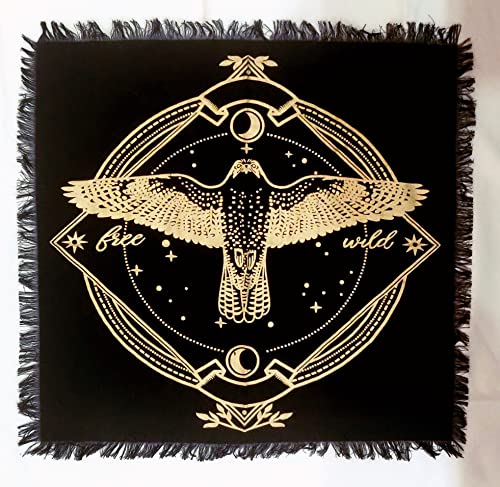 INDACORIFY Free Wild Owl Altar Table Top Cloth with Fringes Alter Tarot Witchcraft Spread Meditational Spiritual Sacred Cloth 18x18 in (Gold Free Wild Owl) - color: Gold Free Wild Owl