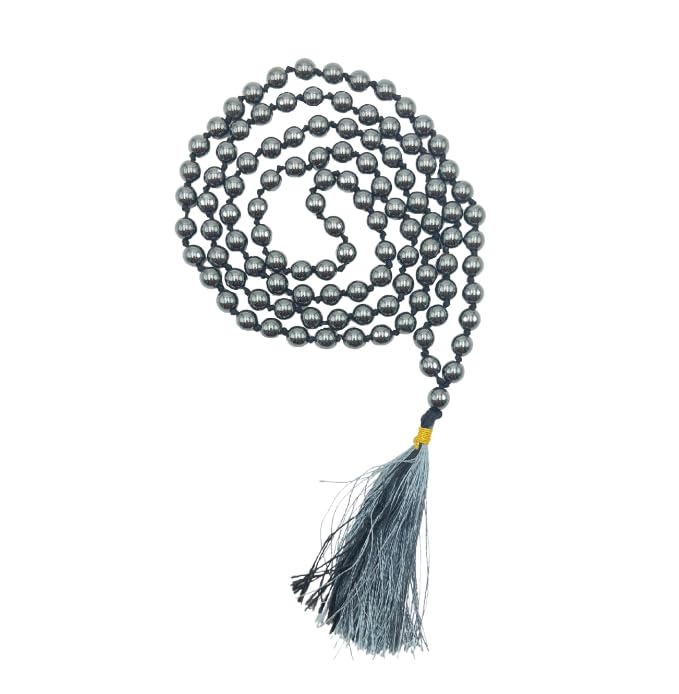 GEMSCITE Japa Mala 108 Prayer Beads Perfect for Meditation Spiritual Mala Necklace & Wrist Mala Bracelet - color: Hematite, size: Hand Knotted