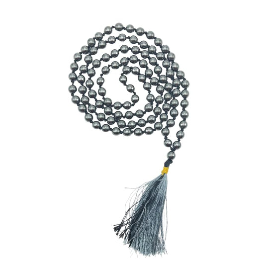 GEMSCITE Japa Mala 108 Prayer Beads Perfect for Meditation Spiritual Mala Necklace & Wrist Mala Bracelet - color: Hematite, size: Hand Knotted