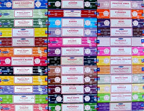 Satya Premium Mix Assorted Incense Sticks Set of 12 Pack | for Meditation, Aromatherapy, Healing, Yoga, Positivity and Relaxation | 180 Sticks (12Packs X 15Sticks) - color: Satya