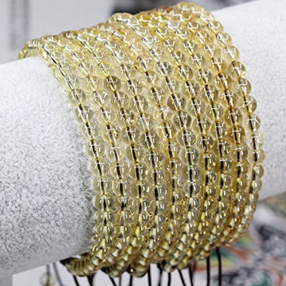 Keleny Natural Gemtones 4mm Round Beads Crystal Adjustable Braided Macrame Tassels Bracelets Unisex - color: Yellow Citrine