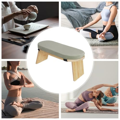Foldable Meditation Stool with Cushion, Bamboo Yoga Bench with 5° Tilt, Ergonomic, Portable & Sturdy, Supports 397 lbs, Removable Velvet Cover, Seiza, Floor & Prayer Seat, Easy Clean (Green) - color: Green