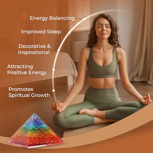 Orgone Pyramid of Success – 7 Chakra Orgonite Pyramid for Healing, Meditation, Stress Relief, Positive Energy & Chakra Balancing - color: 7 Chakra