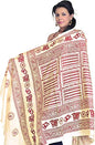 Exotic India Hindu Prayer Shawl with Printed Sri Ram Jai Ram Jai Jai Ram Mantra - PolyCotton - color: Pearled Ivory
