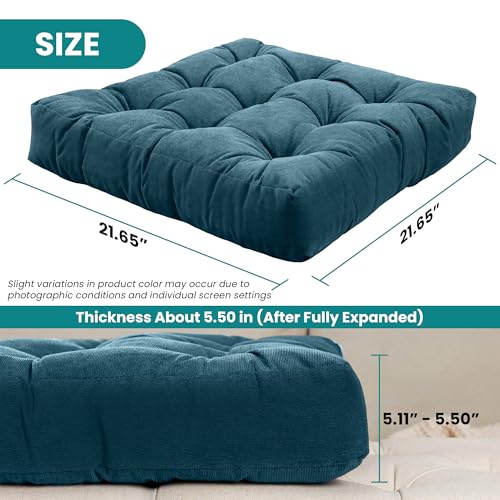 NEST & LOOM Floor Cushions - Floor Chair Pillow, Meditation Cushion, Square Large Floor Pillow, Solid Thick Tufted Floor Pillow - Teal - 21.65" x 21.65"