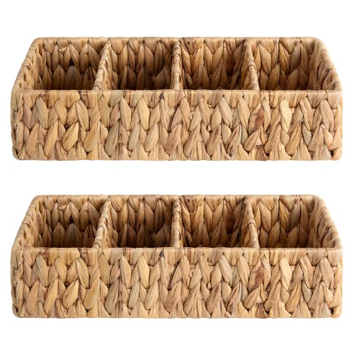 StorageWorks Small Wicker Basket for Organizing with 4-Section, Natural Water Hyacinth Storage Baskets with Dividers for Pantry Shelves, 2-Pack - color: Natural (Water Hyacinth)