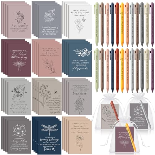 Mooliwe 96 Pcs Positive Affirmation Gift Set Gratitude Notebooks with Pens Small Bags Motivational Encouragement Notepads Daily Affirmations Journal for Women Stress Relief Self Care (Minimalist) - style: Minimalist