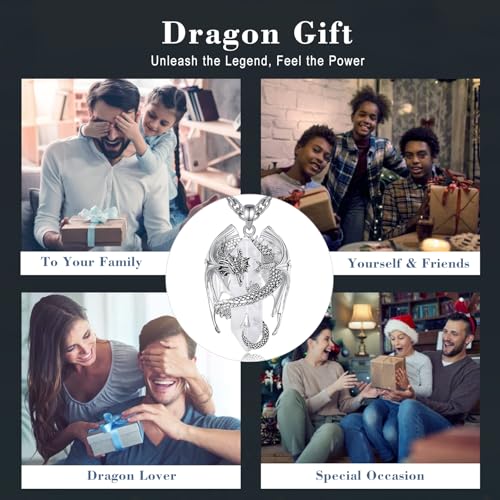 INFUSEU Unique Dragon Necklaces with Healing Crystal Stone for Men Women, Personalized Spiritual Gifts, 24 Inch Chain - color: Clear