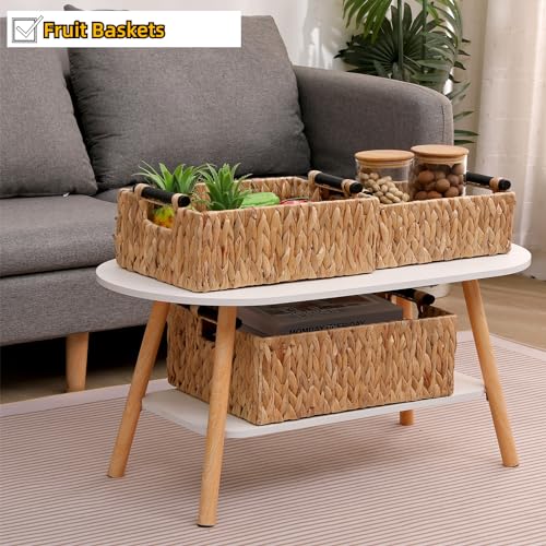 Storage Baskets 3 Pack Storage Baskets for Organizing Toys,Handwoven Storage Bins for Nursery,Natural Water Hyacinth Baskets for Organizing with Wooden Handles