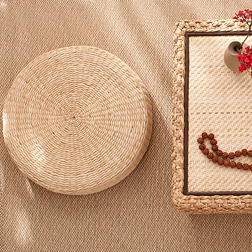 HEVIRGO Tatami Floor Pillow, Round Padded Braided Seat Cushion for Buddha Meditation, Breathable Round Straw Weave Handmade Pillow for Floor 40cm