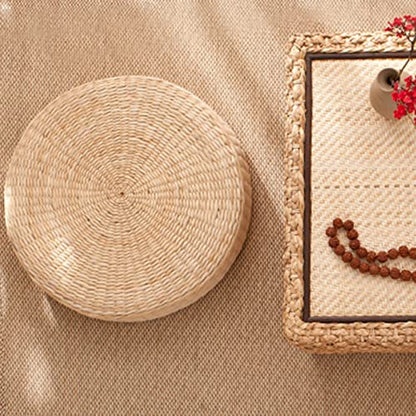 HEVIRGO Tatami Floor Pillow, Round Padded Braided Seat Cushion for Buddha Meditation, Breathable Round Straw Weave Handmade Pillow for Floor 40cm