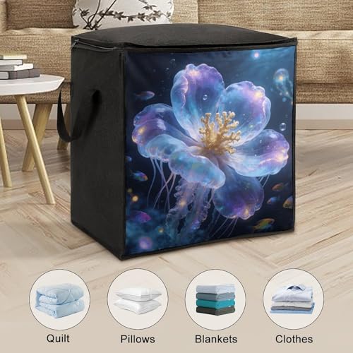 Oceanic Bloom Storage Bag Portable Closet Organizer Storage Bags Quilt Storage Bags with Zippered Breathable Storage Bag with Carry Handles for Blanket Pillow Bedding