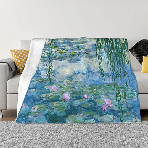 Monet Water Lilies Soft Blanket All Season Fuzzy Throw Warm Lightweight Blanket Flannel Blankets Fleece Throws for Bed Sofa Couch Travel Home Living Room Decor 60"x50" - color: Black2, size: 60"x50"