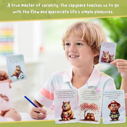 50 Capybara Affirmation Cards – Positive Messages for Happiness, Gratitude, Confidence & Mindfulness – Illustrated Self-Care Deck with Display Stand – Gift for Kids, Teens, Adults & Capybara Lovers - style: Don’t Worry, Be Cappy