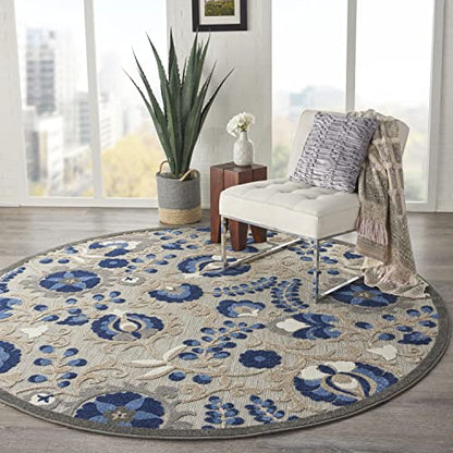 Nourison Home Aloha Natural Blue 7'10" x Round Area Rug - Easy Clean, Non Shedding, Bed Room, Living Room, Dining Room, Kitchen (8' x Round) - color: Natural Blue, size: 7'10" (Round)