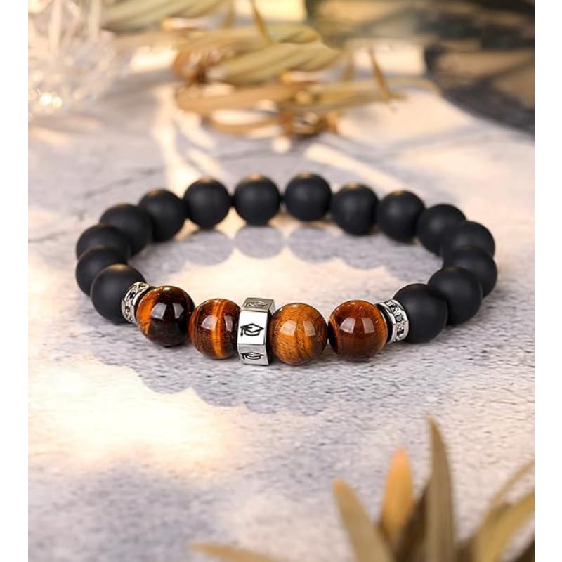 Healing Beads Bracelets for Women Men, Adjustable Natural Stone Beaded Bracelet Stackable Chain Stretch Jewelry Gifts - color: Black-1