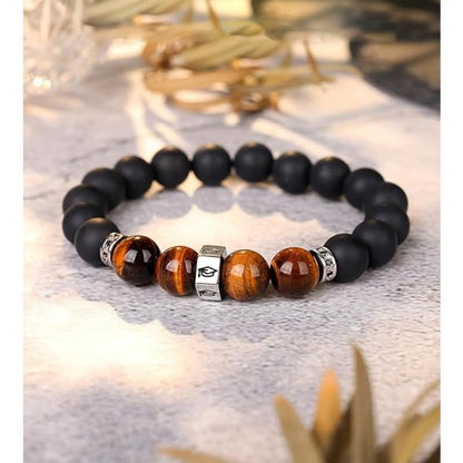 Healing Beads Bracelets for Women Men, Adjustable Natural Stone Beaded Bracelet Stackable Chain Stretch Jewelry Gifts - color: Black-1