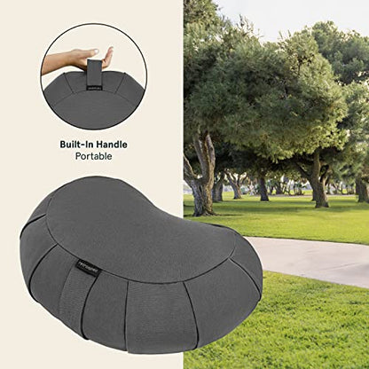 Retrospec Sedona Zafu Meditation Cushion with Buckwheat Hull Fill - Adjustable Yoga & Pilates Equipment Support - 17in Crescent Cotton Cover - color: Stone, size: 1 Count (Pack of 1)