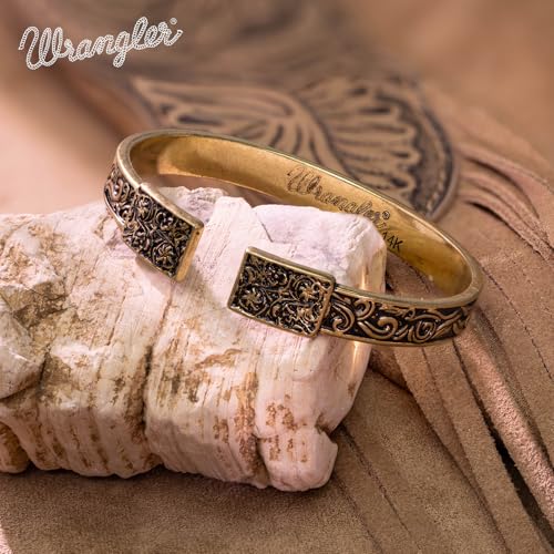 Montana West Wrangler Cuff Bracelet for Women Western Turquoise Adjustable Open Bangle Silver Plated Carved Floral Cowgirl Country Jewelry - color: Gold-Floral