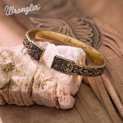 Montana West Wrangler Cuff Bracelet for Women Western Turquoise Adjustable Open Bangle Silver Plated Carved Floral Cowgirl Country Jewelry - color: Gold-Floral