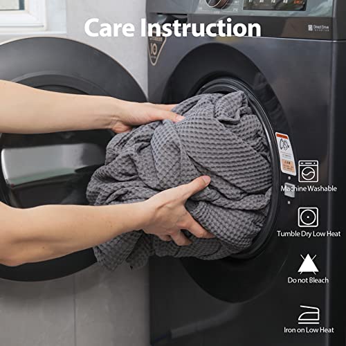 100% Cotton Waffle Blanket (Dark Grey - Queen Size - 90 * 90''), Pre-Washed and Anti-Shrinkage Soft Lightweight Bed & Couch Blanket, 380 GSM Waffle Weave Throw Blanket for All Seasons - color: Dark Grey, size: Queen (90"*90")