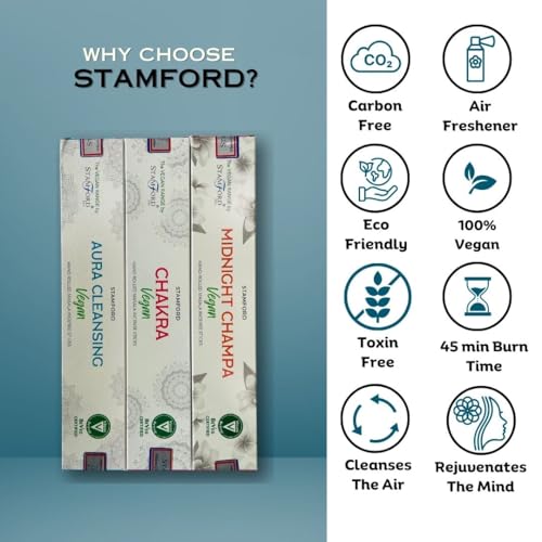 Stamford Masala Vegan Incense Sticks Variery Pack - 180 Incense Sticks | Exclusive Vegan Range Collection | Best for Meditation,Yoga,Aroma Therapy, Relaxation - color: Vegan Masala