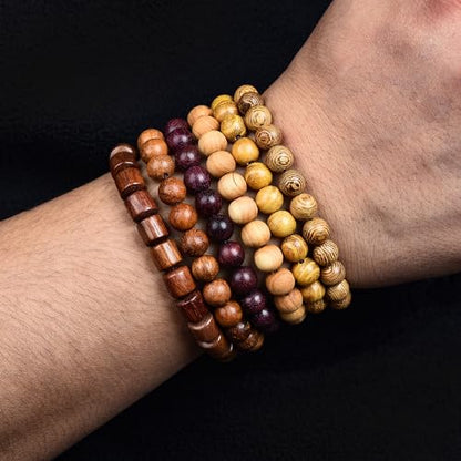 Wooden Beaded Bracelet Multi-Layered Stretch Bracelet for Men and Women Elastic Bracelet 6pcs - color: A-02