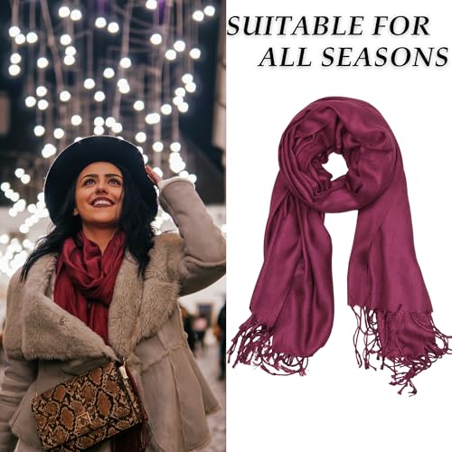 Achillea Lightweight Pashmina Scarf for Women – Soft Silky Shawl Wrap for Evening Dresses, Bridesmaids & Everyday Wear - color: Wine