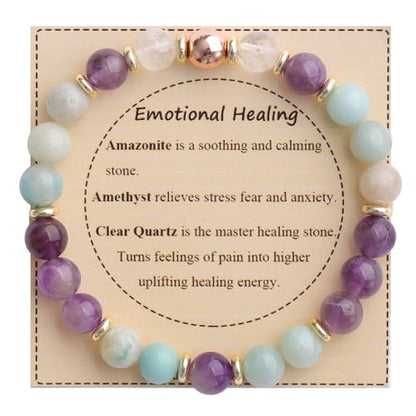 KSQS Healing Stone Bead Bracelet for Women, Natural Gemstones Balance Protection Bracelet, Spiritual Crystal Beads Bracelet Anxiety Relief with Meaning Card - style: Emotional Healing