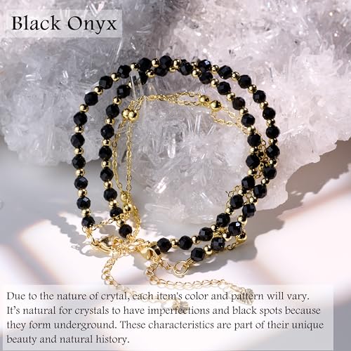 Farfume Crystal Bracelet Beaded Bracelets 4mm Natural Stone Beads Gemstone Handmade Jewelry Gift for Women - color: Black Onyx-Strength & Focus