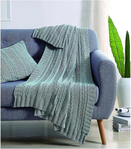 VCNY Home Chunky Cable Knitted Throw - Dublin Blue, 50" x 70" | Warm & Soft Large Cotton Blanket | Classic Knitted Pattern | Accessorize Your Bed, Couch or Chair | Cozy Home Decor | Machine Washable - color: Sky Blue