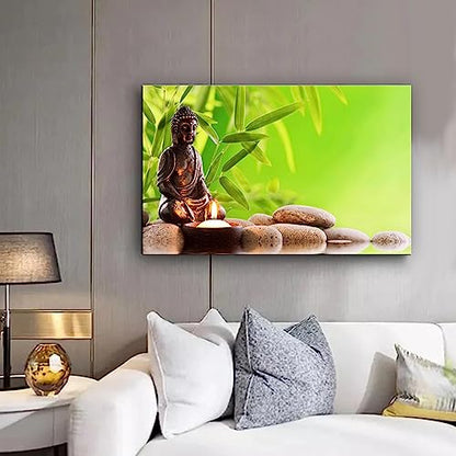 BoxColors Single Panel 20x30 inches Art Canvas Prints stone bamboo candle reflection water buddha meditation relaxing Spa Wall Pictures Framed Home Decor Living Room Bedroom bathroom Office (R2319)