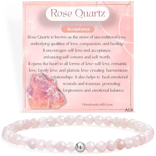 Beaded Bracelets for Women, Handmade Natural Stone Tiny 4mm Beads 925 Sterling Silver Dainty Stretch Bracelets, Chakra Crystal Gemstone Jewelry Gifts - color: Rose Quartz (Stone of Acceptance), size: Medium 7.3-7.5 inch