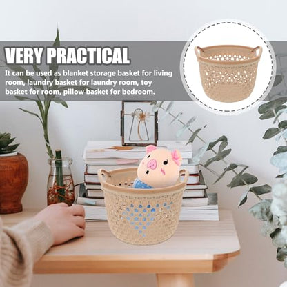PRETYZOOM Waterproof Woven Storage Basket with Handle Multi-Use Organizer for Bedroom Bathroom Living Room Large Capacity Sundries Organizer Compact 7.67X7.67X5.51 Inch Laundry and Cosmetics Storage