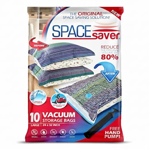 10 Pack Large Vacuum Storage Bags for Comforters, Blankets & Clothes – Vacuum Sealed Compression Bags with Hand Pump – Space Saver Storage Bags for Bedding, Moving, Travel & Organization - size: 10 Large Bags