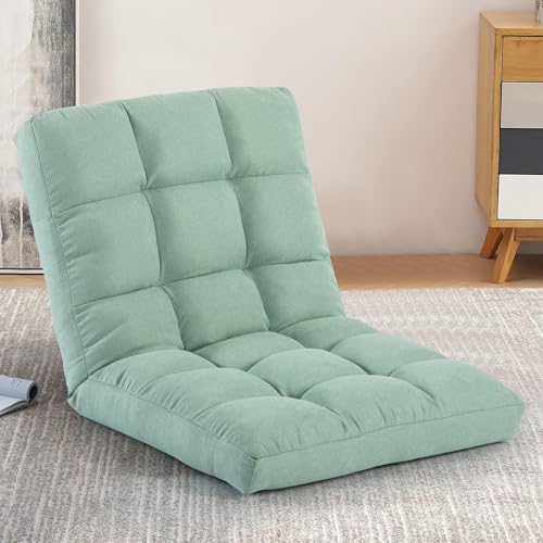 Floor Chair with Back Support Folding Chair with 6 Adjustable Position, Padded Sleeper Bed, Floor Gaming Chair, Meditation Chair for Adults - color: Green
