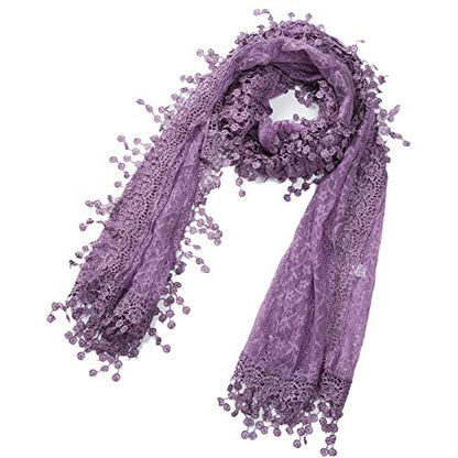 Cindy and Wendy Lightweight Soft Leaf Lace Fringes Scarf Bridal Veils shawl for Women - color: Light Purple-2