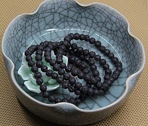 Angelstones Handmade Natural Healing Gemstone 6mm Round Beads Stretch Crystal Bracelet 7 Inch Unisex - color: Lava