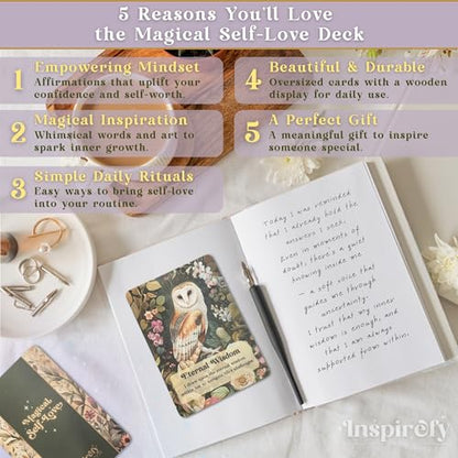 Magical Self-Love Affirmation Cards - 50 Beautifully Illustrated Positive Affirmations for Confidence & Mindfulness - Premium Deck with Wooden Stand & Gift Box - Self Care & Meditation Gift for Women - style: Magical Self-Love
