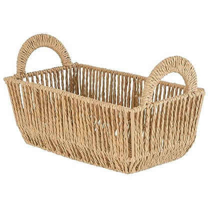 Simplify Small Shelf Storage Basket | Dimensions: 11.4"x 6.5"x4.5" | 2 Carry Handles | Vertical Weave Design | Paper Rope Material | Great for Living Spaces | Great For Storage and Display