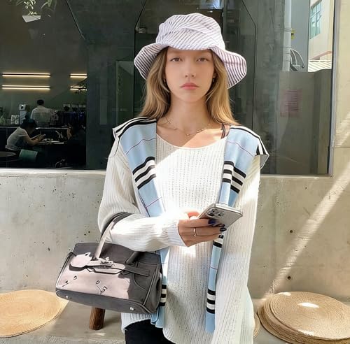 WaJuemy Sweater Shawl Wraps for Women Sweater Knitted Knotted Shawls Travel Casual Scarf Cape Shoulder Tops Fashion Wrap - color: 36 Skyblue/Black