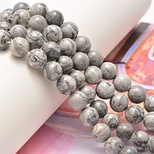 NCB 200pcs 4mm Landscape(Map Japser) Small Tiny Loose Beads for Jewelry Making Natural Semi Precious Round Smooth Gemstones Spacers Charms for Necklaces Bracelets (Landscape(Map Japser), 4mm 200Beads)