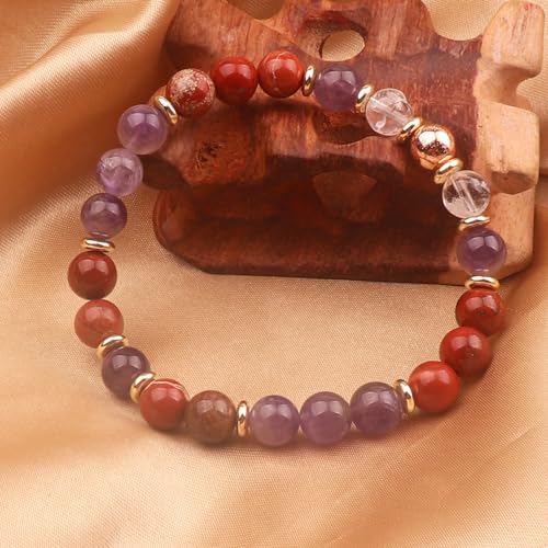 KSQS Healing Stone Bead Bracelet for Women, Natural Gemstones Balance Protection Bracelet, Spiritual Crystal Beads Bracelet Anxiety Relief with Meaning Card - style: Health