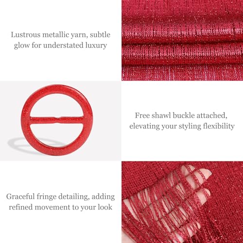 Sumolux Shawls Wraps for Evening Dresses Metallic Glitter Shawls Scarf for Women Sparkling Wedding with Free Buckle - color: Wine Red