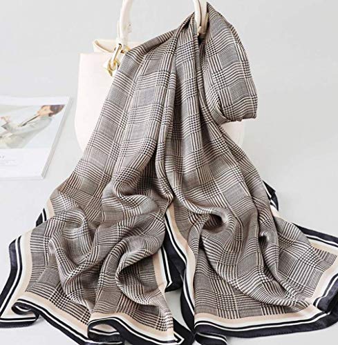 100% Mulberry Silk Long Scarf for Women Large Shawls for Headscarf and Neck- Oblong Hair Wraps with Gift Packed - color: Check-earth Tone