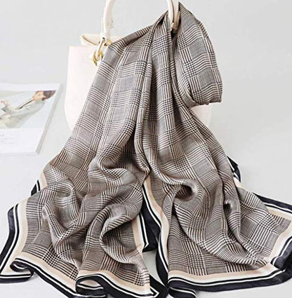 100% Mulberry Silk Long Scarf for Women Large Shawls for Headscarf and Neck- Oblong Hair Wraps with Gift Packed - color: Check-earth Tone