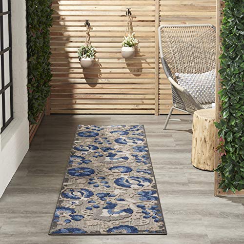 Nourison Home Aloha Natural Blue 2'3" x 8' Area Rug - Easy Clean, Non Shedding, Bed Room, Living Room, Dining Room, Kitchen (8' Runner) - color: Natural Blue, size: 2' x 8' (Runner)