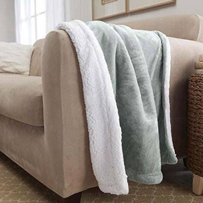 Sherpa Throw Blanket Super Soft Reversible Ultra Luxurious Plush Blanket, 50 x 60 inches, Sage/White - color: Sage / White, size: Throw (50" x 60")
