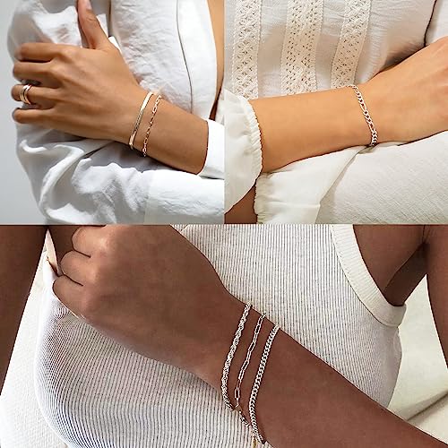 DEARMAY Gold Bracelets for Women Waterproof, 14K Gold Plated Stackable Jewelry Sets Non Tarnish Trendy Thin Dainty Cuban Link Paperclip Chain Bracelet Stack Fashion Accessories Gifts for Womens - style: 5Pcs BRACELET A SL